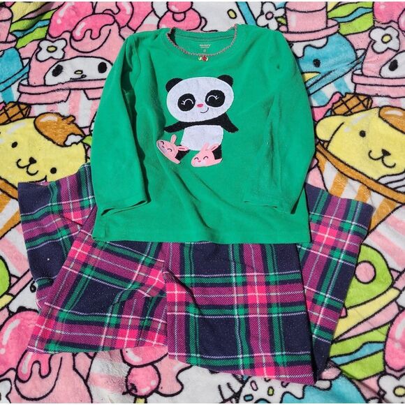 Carters Size 5 Panda Sweater Green Plaid Pants Pajamas Set of Two Christmas Fall - Picture 2 of 7